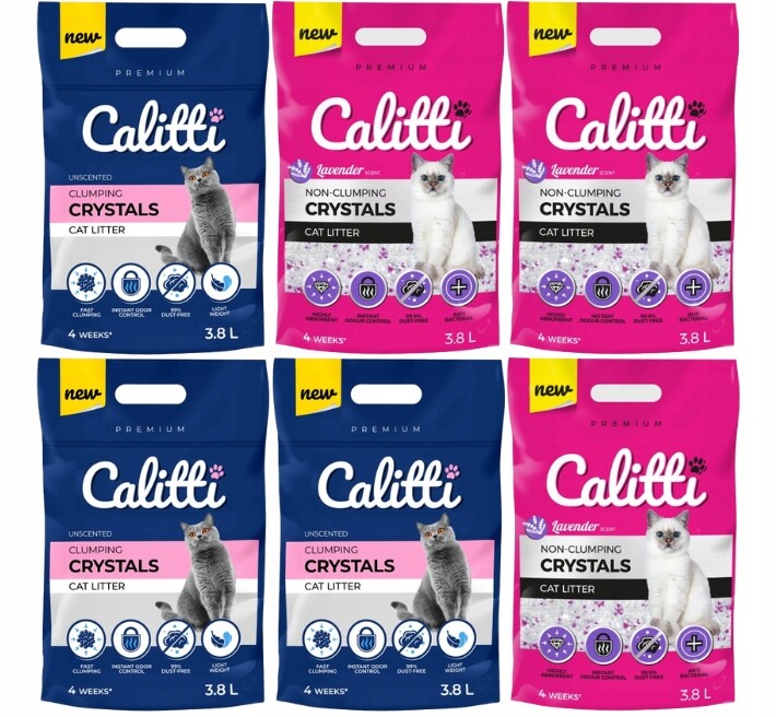 Calitti Crystals Lavender Clumping Silikonové stelivo pro kočky MIX 6x3,8L