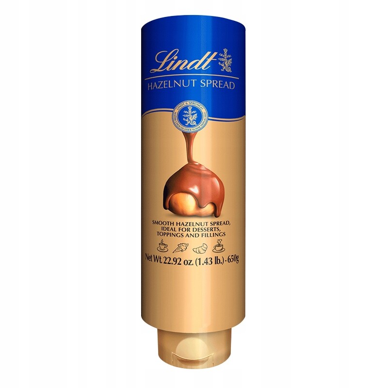 Lindt 650g Smooth Hazelnut Spread kakaový krém, ořechový, tekutý na koláče a koláče