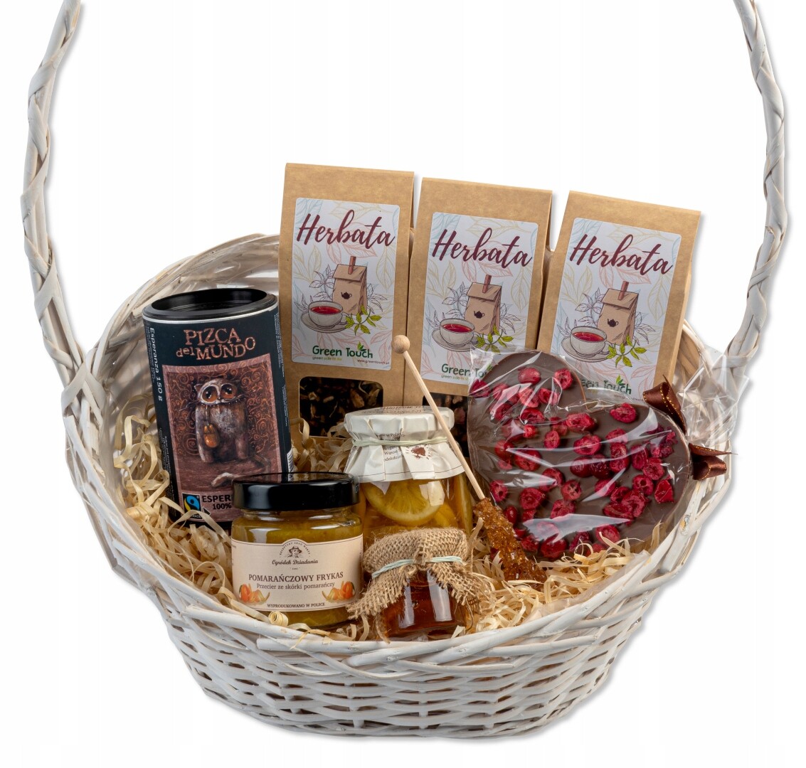 Dárkový koš, sada čajů Zavařeniny, kakaový med