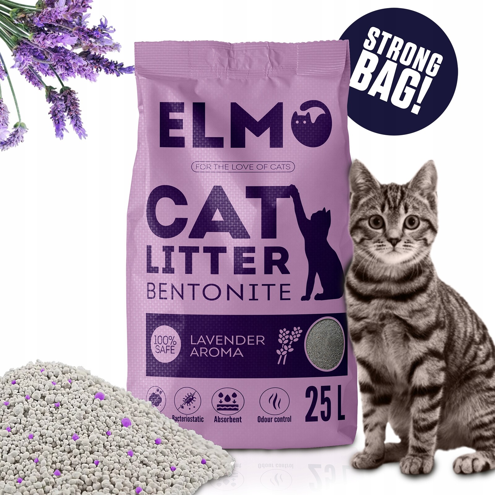 Stelivo pro kočky bentonitové hrudkující levandule Jemné Elmo 25L