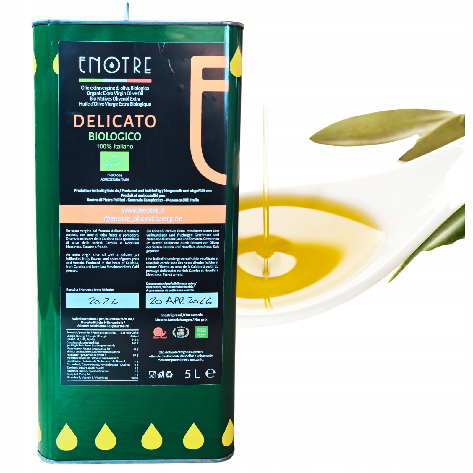Extra Panenský Bio Olej Delicato Oceněná Sklizeň 2024 Italská 5 L Jemná