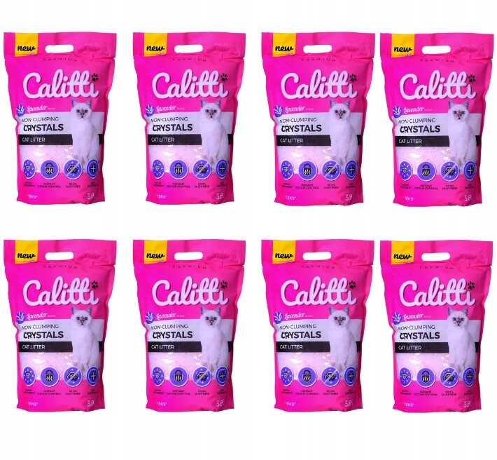 Silikonové stelivo bezprašné Levandulové pro kočky Calitti Crystal 8 x 3,8L