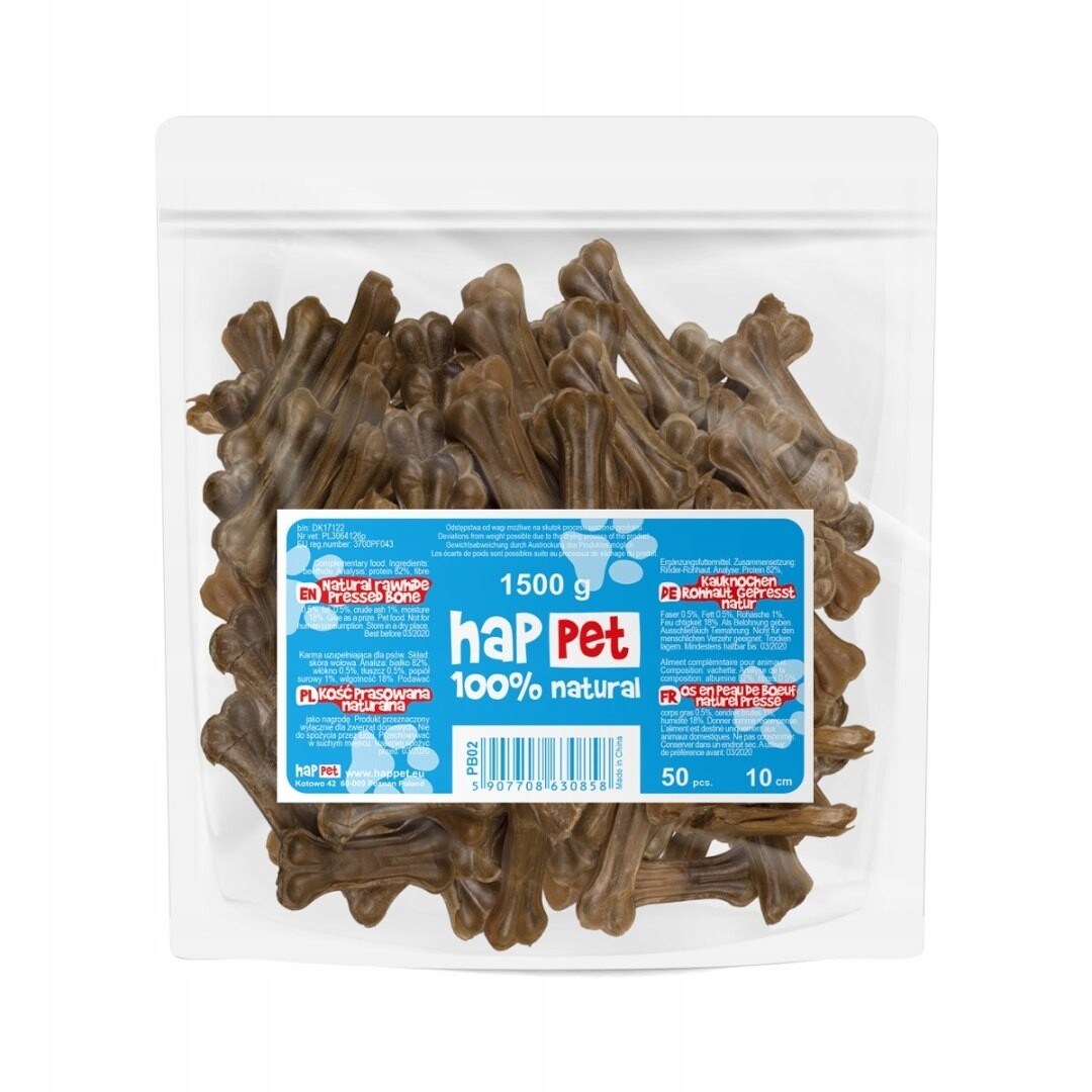 Lisovaná kost Happet 10 cm, 50 Ks, přírodní, pro psa, bezpečná