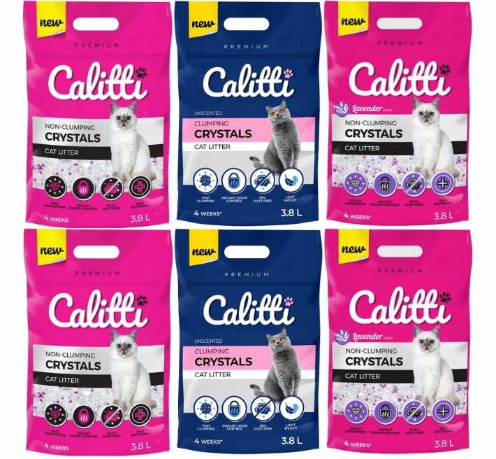 Calitti Crystals Lavender Clumping Silikonové stelivo pro kočky MIX 6 x 3,8 L