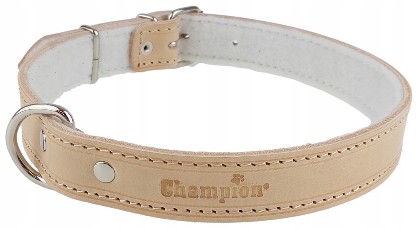 Obojek pro psa Lícová kůže Polský Výrobce Champion 70 cm/3 cm Natural