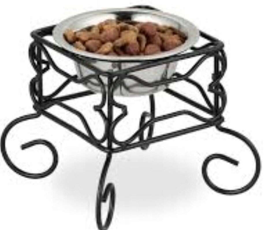 Stojan s kovovou miskou Relaxdays černý, stříbrný, 0,7 l