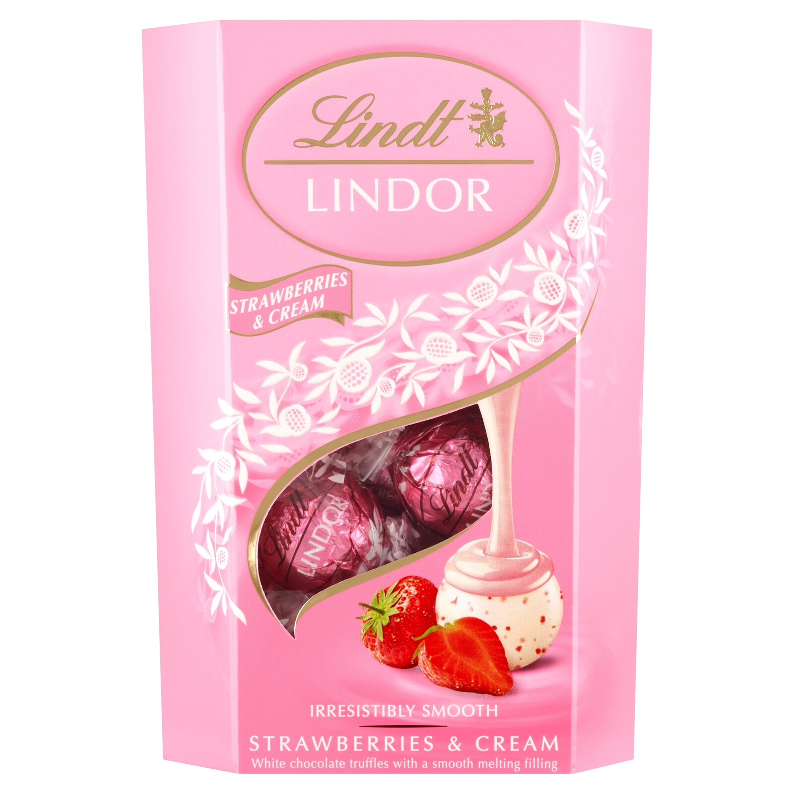 Lindt Lindor Pralinky z bílé čokolády s kousky jahod 200 g