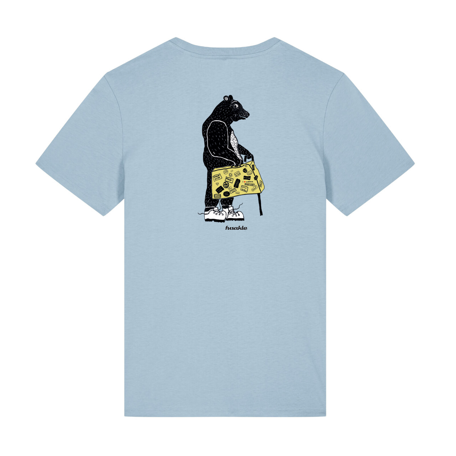 Tričko Medvěd cestovatel modré s potiskem na zádech