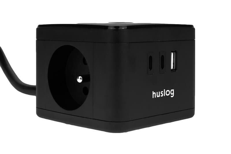 Huslog HUS1001 Nabíjecí stanice 12W 2xzásuvka, 2xUSB-C, 1xUSB černá