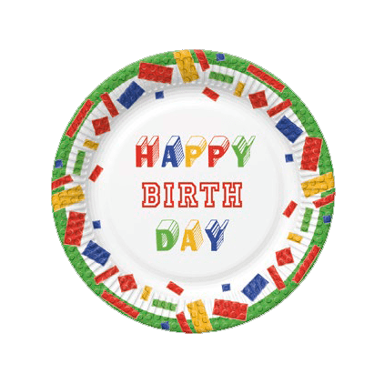 POL-MAK Papírové talíře malé - Building Blocks Birthday - 18 cm - 8 ks -TD01_OG_028201