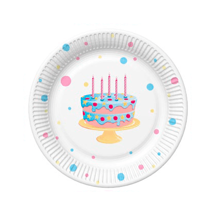 POL-MAK Papírové talíře malé - B'day Cake with Balloons - 18 cm - 8 ks - TM01_OG_053101