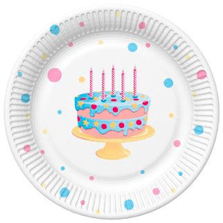 POL-MAK Papírové talíře velké - B'day Cake with Balloons - 23 cm - 8 ks - TM02_OG_053101