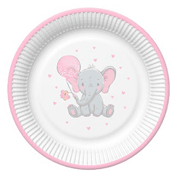 POL-MAK Papírové talíře velké - Baby Elephant with Pink Balloon - 23 cm - 8 ks - TM02_OG_053002