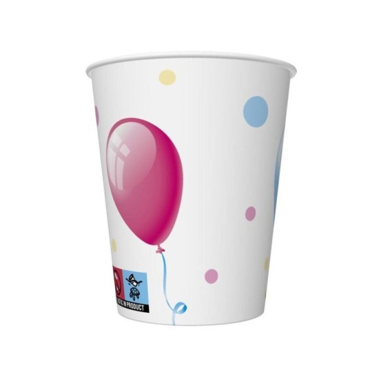 POL-MAK Papírové kelímky - B'day Cake with Baloons - 250 ml - 8 ks - KM01_OG_053101