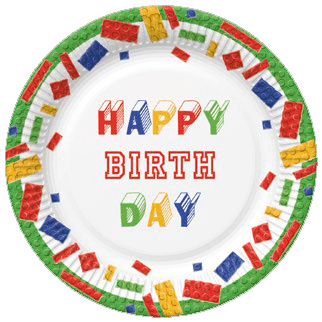 POL-MAK Papírové talíře velké - Building Blocks Birthday - 23 cm - 8 ks - TD02_OG_028201