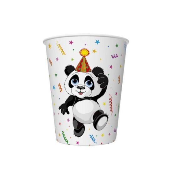 POL-MAK Papírové kelímky - Funny Panda with Balloons - 250 ml - 8 ks - KD01_OG_040601