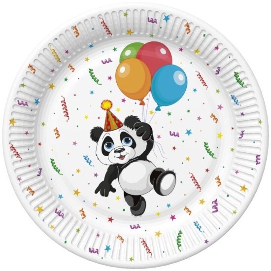 POL-MAK Papírové talíře velké - Funny Panda with Ballons - 23 cm - 8 ks - TD02_OG_040601