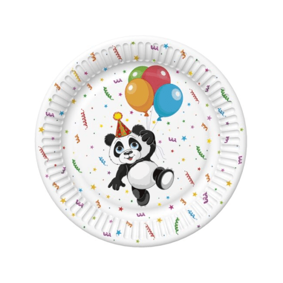 POL-MAK Papírové talíře malé - Funny Panda with Ballons - 18 cm - 8 ks - TD01_OG_040601