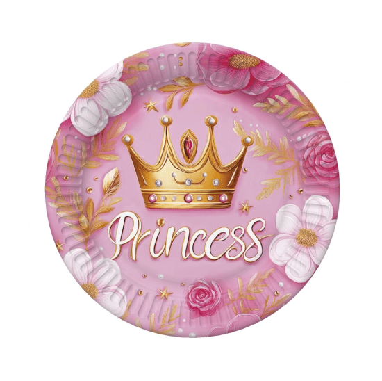 POL-MAK Papírové talíře malé - Pink Princess Crown - 18 cm - 8 ks -TD01_OG_040801
