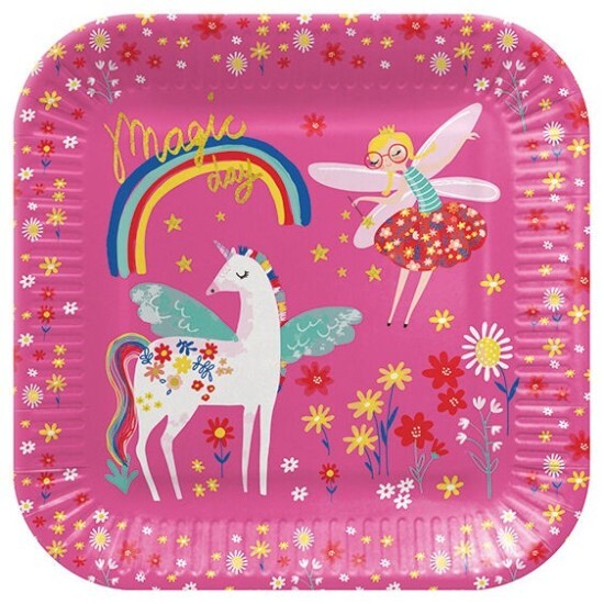POL-MAK Papírové talíře velké hranaté - Fairy Unicorn - 23 cm - 8 ks - PPS8003800