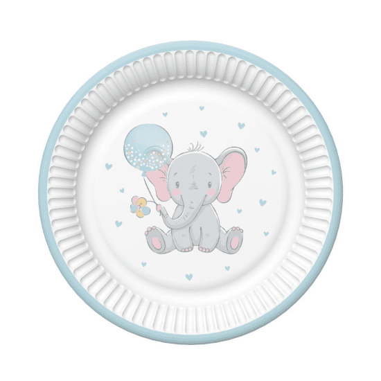 POL-MAK Papírové talíře malé - Baby Elephant with Blue Balloon - 18 cm - 8 ks - TM01_OG_053001