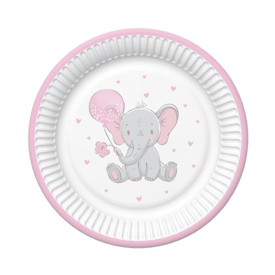 POL-MAK Papírové talíře malé - Baby Elephant with Pink Balloon - 18 cm - 8 ks - TM01_OG_053002