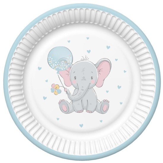 POL-MAK Papírové talíře velké - Baby Elephant with Blue Balloon - 23 cm - 8 ks - TM02_OG_053001