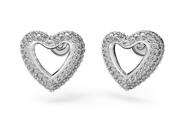 Guess Srdíčkové ocelové náušnice s krystaly Beloved JUBE05028JWRHT/U