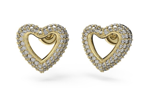 Guess Srdíčkové pozlacené náušnice s krystaly Beloved JUBE05028JWYGT/U