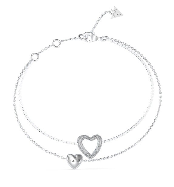 Guess Dvojitý ocelový náramek se srdíčky Beloved JUBB05027JWRH 14,5 cm