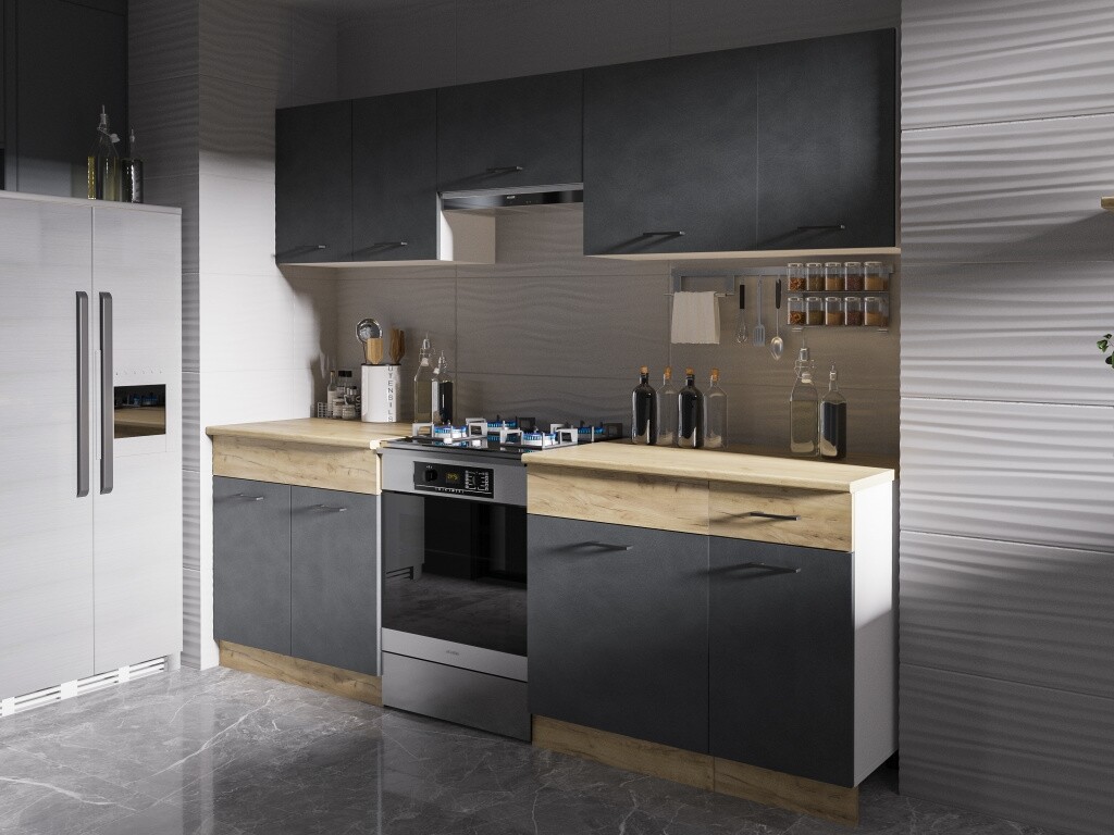 Kuchyně PIETRUS 180/240 cm, antracit/dub craft