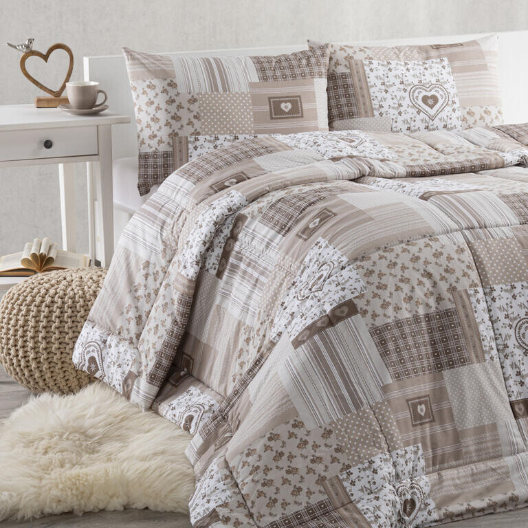 Letní sada peřiny a polštáře PATCHWORK, béžová