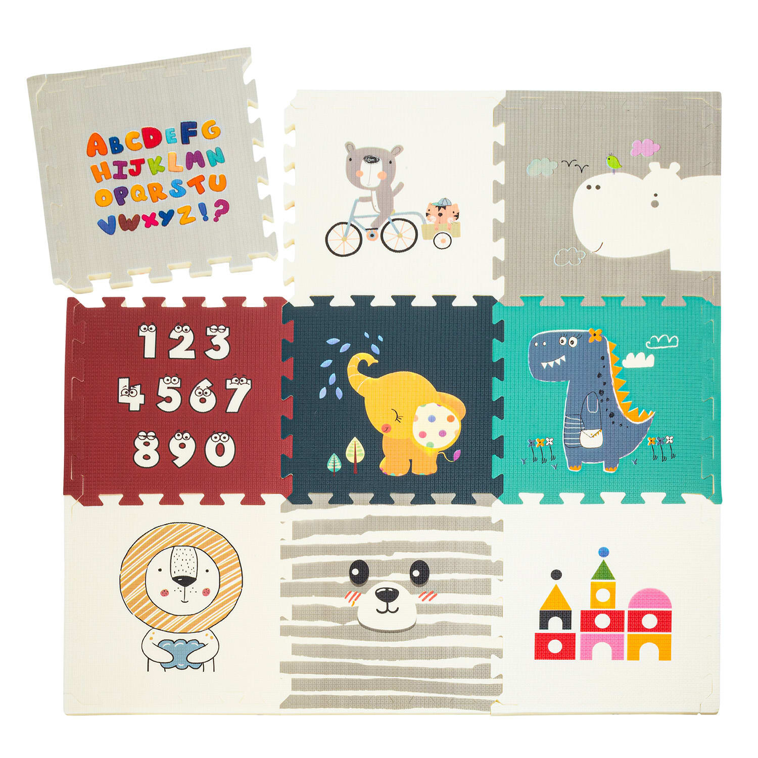 Babify Star Ibaby, Animal Baby Puzzle, podložka - 1,5 cm silná, protiskluzová, extra velká, oboustranná, voděodolná, přenosná, pro batolata a kojence (165x165x1,5 cm)