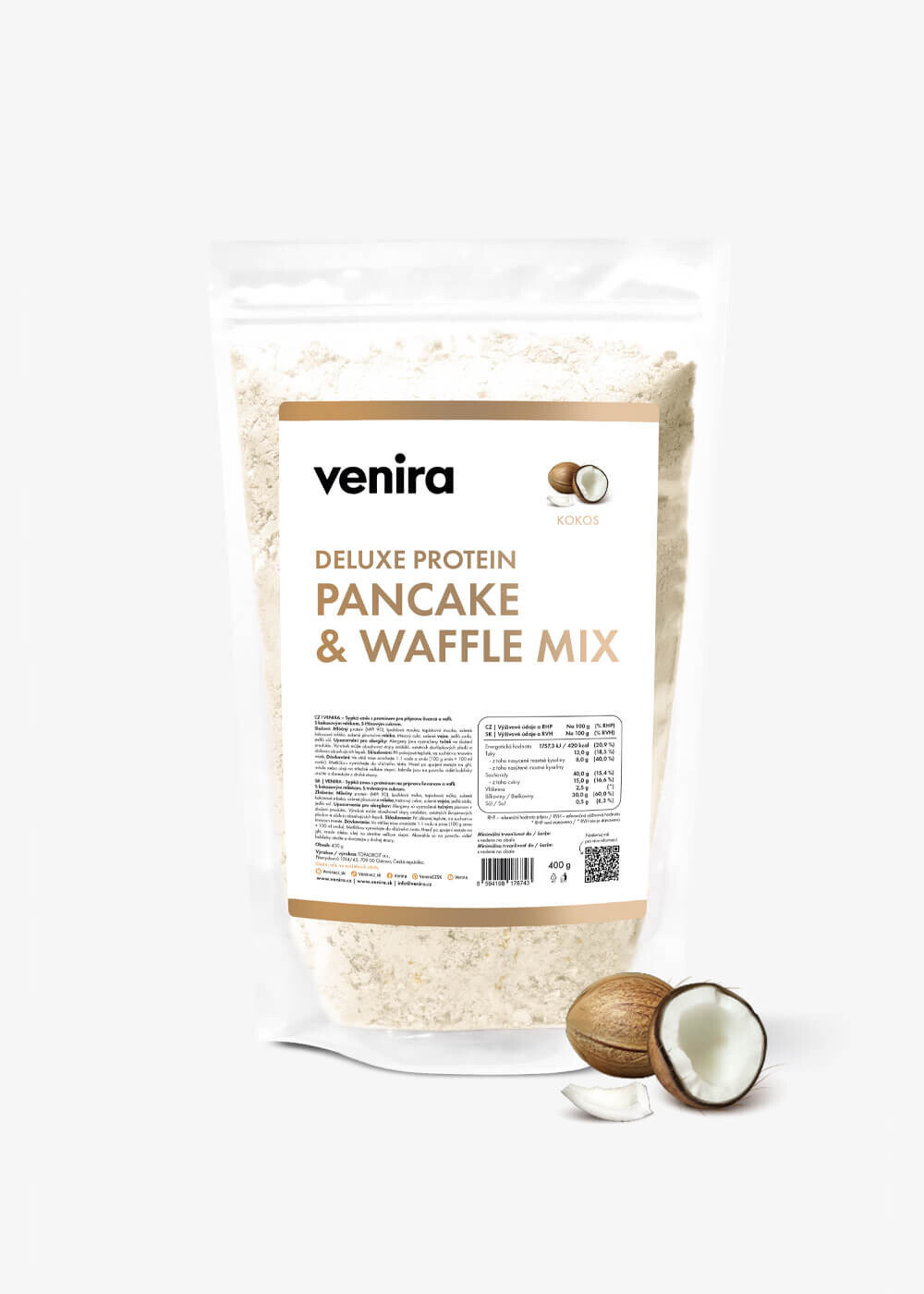 VENIRA deluxe protein pancake & waffle mix, kokos, 400 g