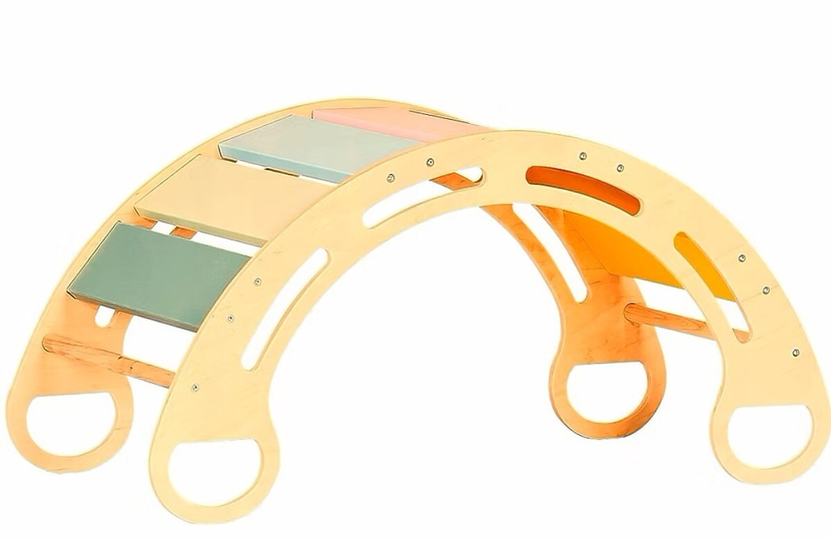 Dřevěná Montessori houpačka - přírodní s barevnými příčkami