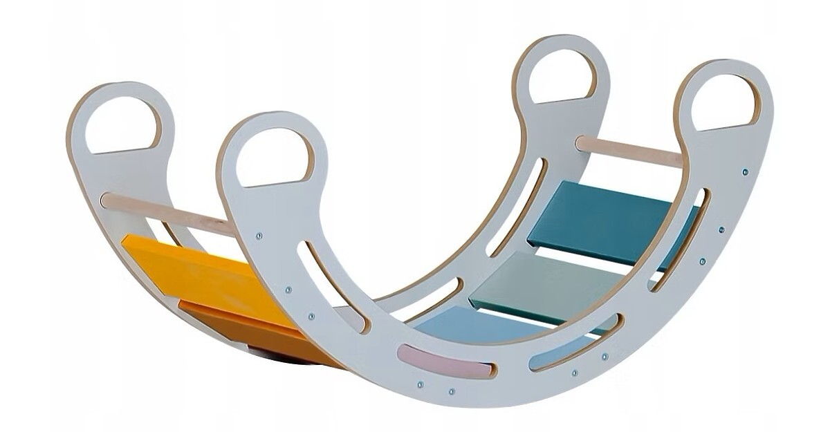 Dřevěná Montessori houpačka - bílá s barevnými příčkami