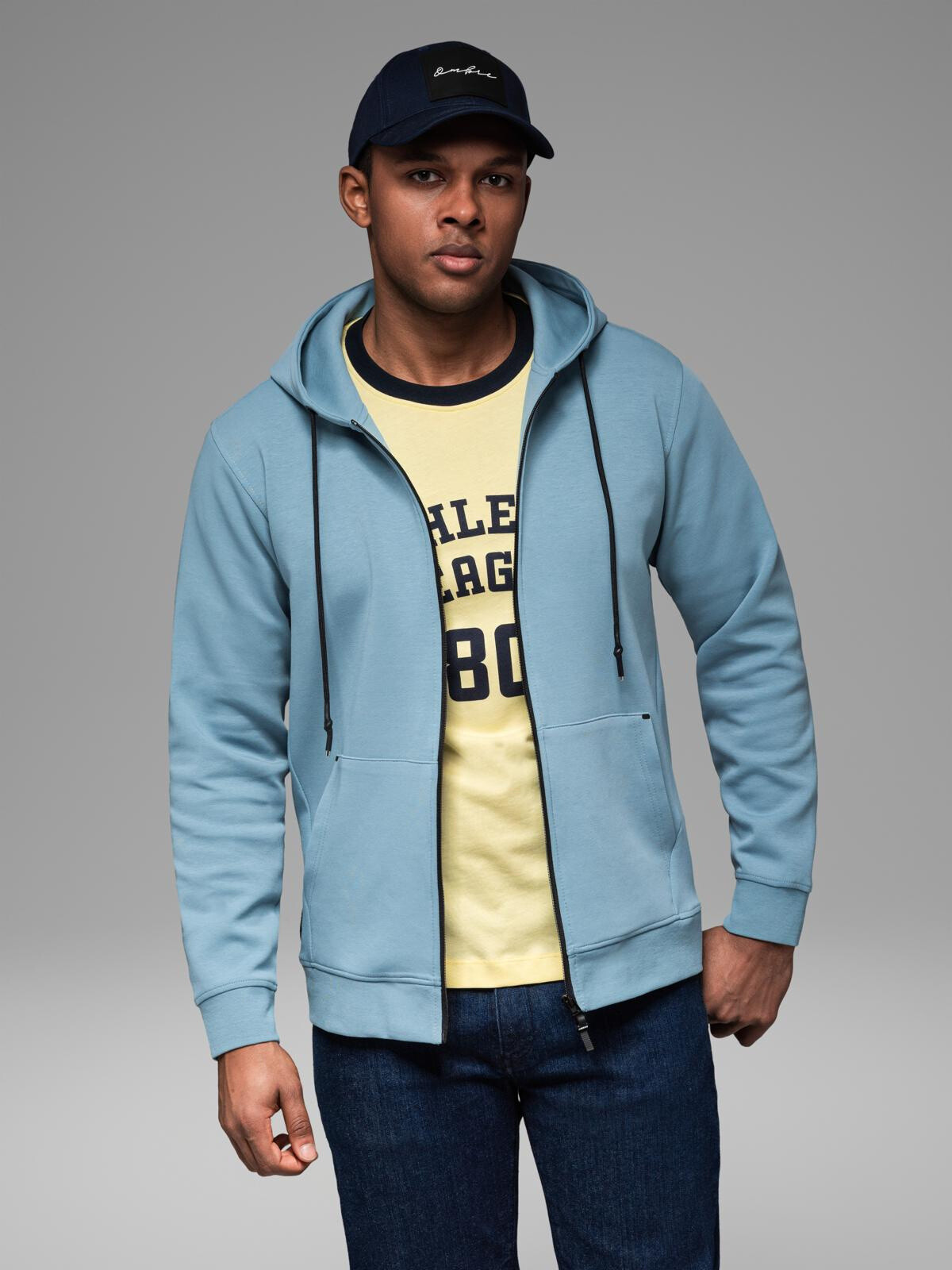 Ombre Unzipped hoodie sweatshirt in streetwear style - light blue