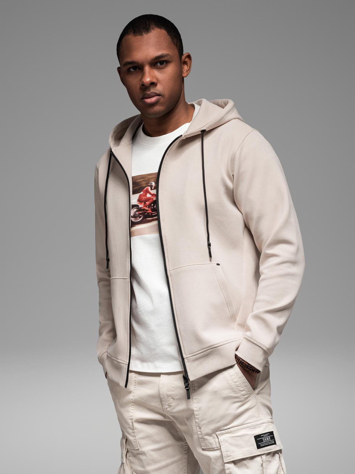 Ombre Sweatshirt unzipped hoodie in streetwear style - sand