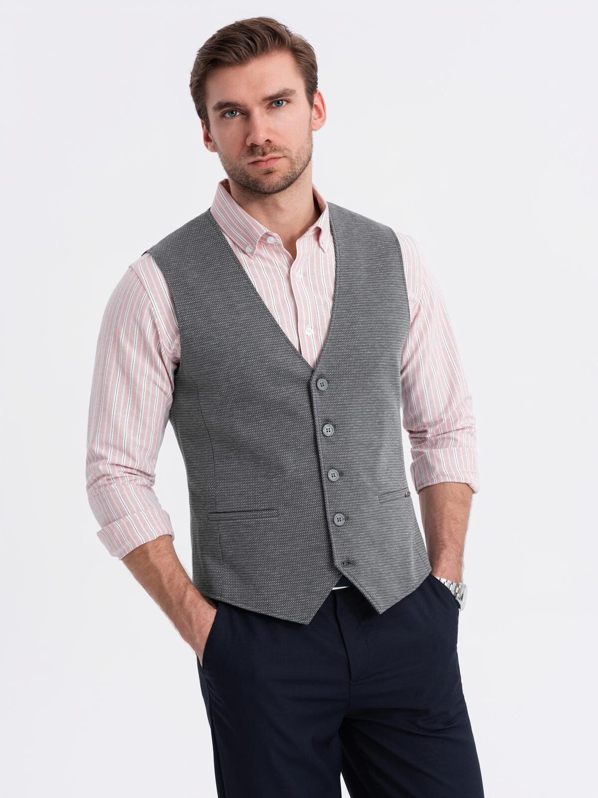 Ombre Fitted elegant men's structured knit vest - graphite