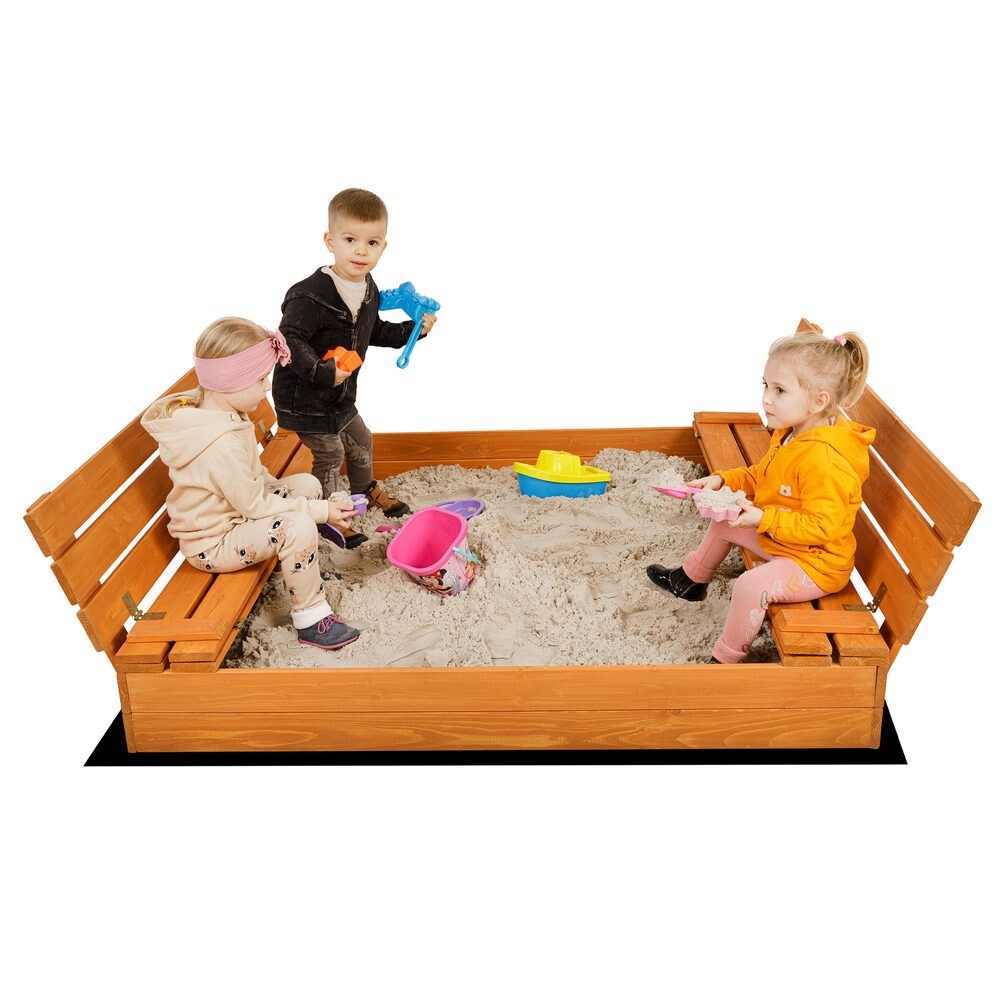 SandTropic Dřevěné uzavíratelné pískoviště s lavičkami Sunny, impregnované - 120 cm