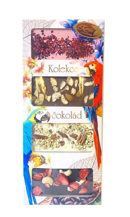 Kamila Chocolates Tabulková čokoláda s posypem - kolekce čokolád 4x50 g