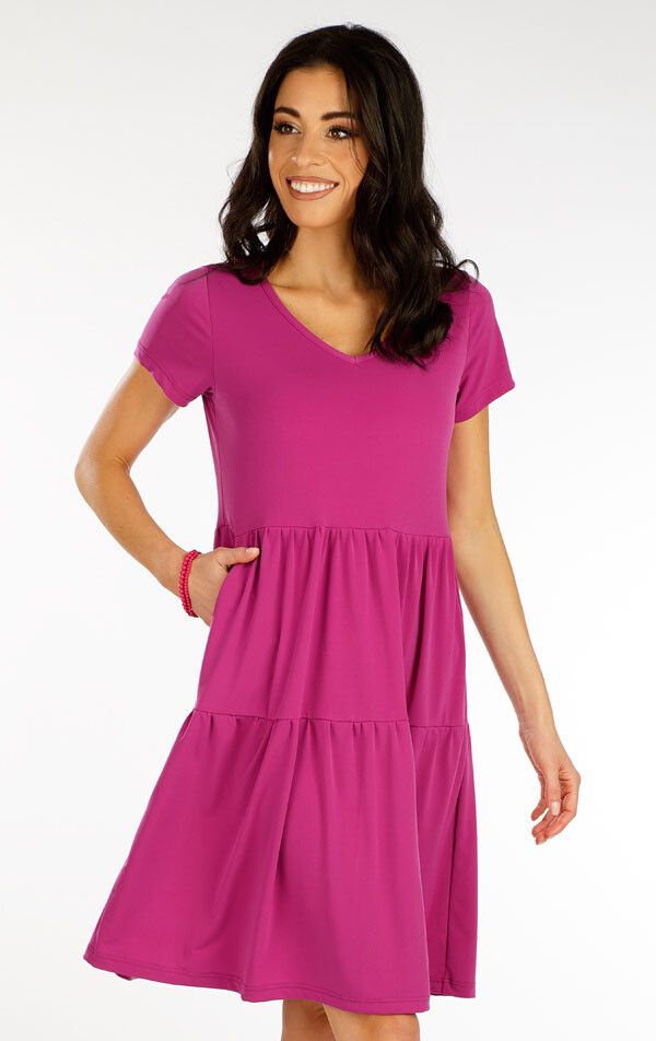 Dámské šaty s krátkým rukávem 5f039 litex tmavě šeříková m