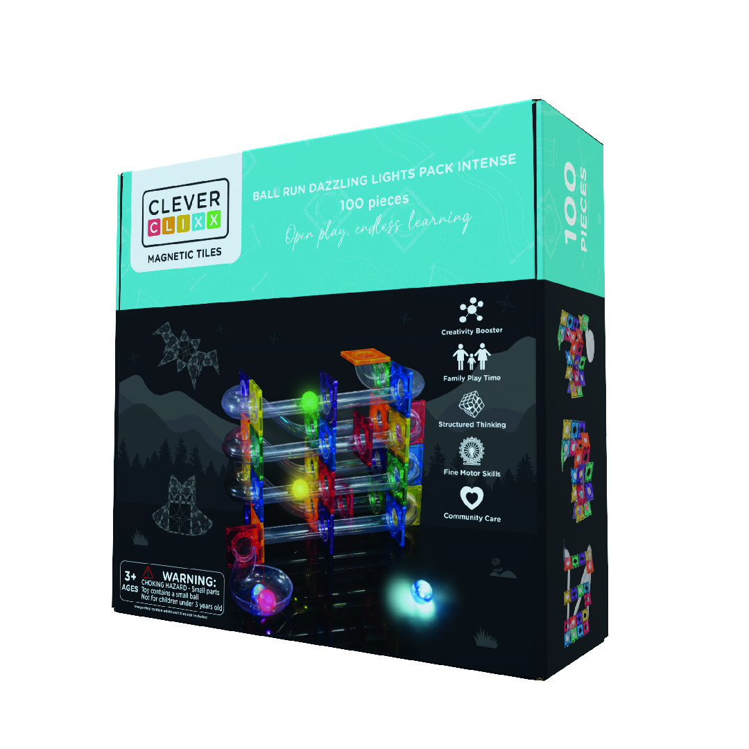 Cleverclixx Cleverclixx magnetická stavebnice - Svítící kuličková dráha 100 ks