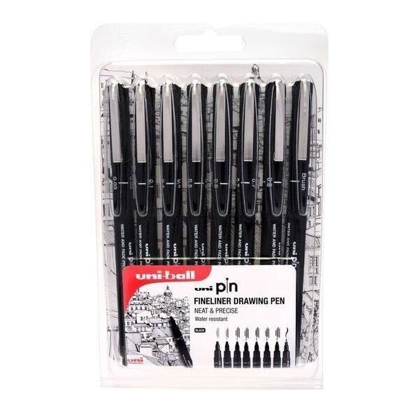Uni-ball Uni-ball, 153544970, PIN, sada linerů a brush popisovače, černá, 8 ks