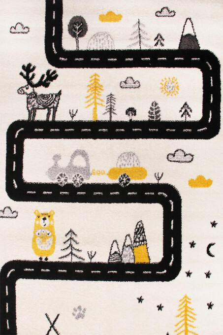 Dětský koberec Kiddy H046A  světle šedý / žlutý