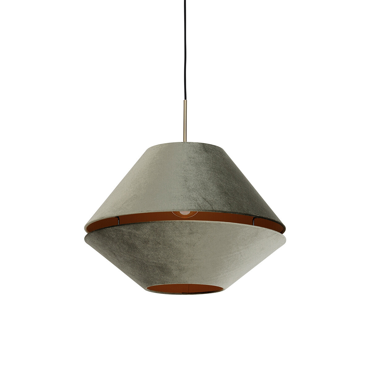 Moderne hanglamp brons met dubbele velours kap groen - Combi 1