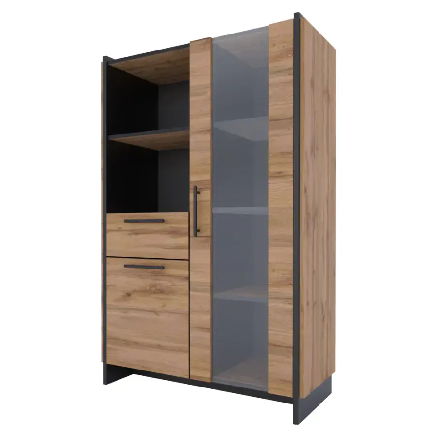 Tempo Kondela Nízká vitrína AMONI 1D1W1S, dub wotan