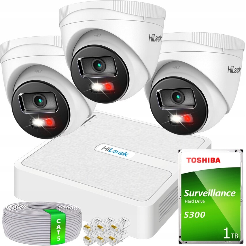 Sada monitorování Ip PoE 3 Kamery IPCAM-T2-30DL Rekordér NVR-4CH-H/4P