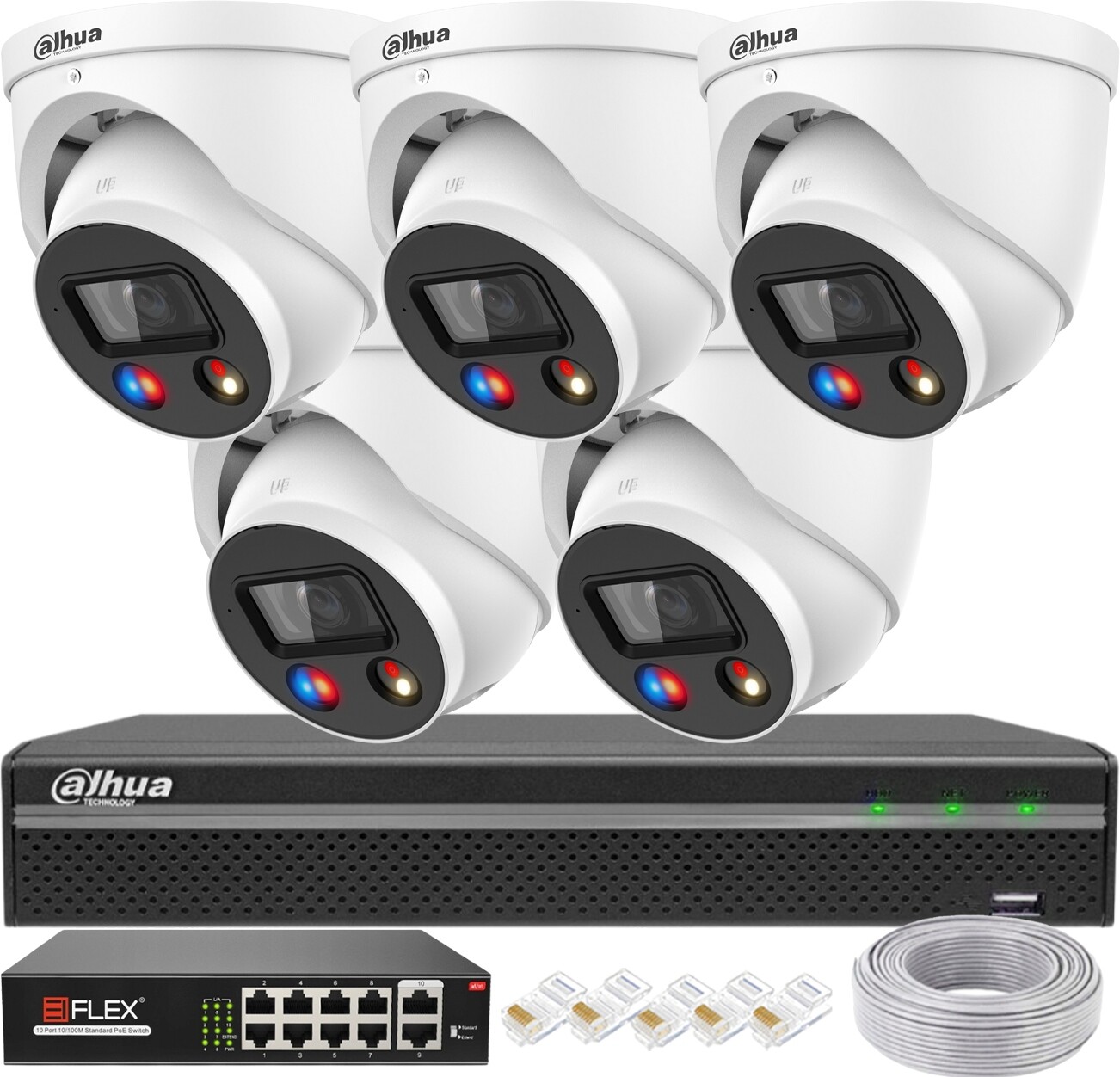 Monitorovací sada Dahua 5x Ip kamera 5Mpx IPC-HDW3549H-AS-PV-S5 TiOC PoE