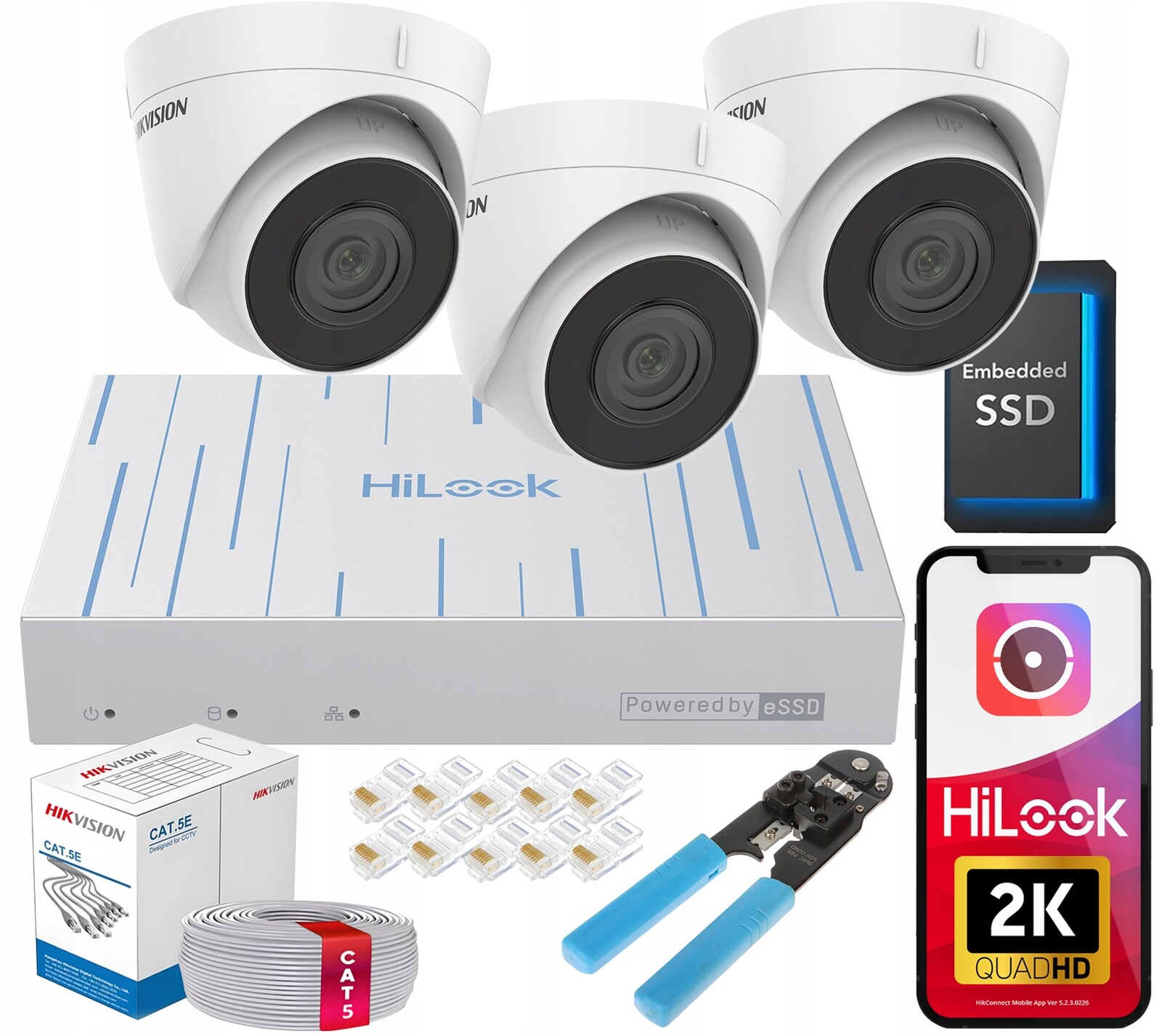 Ip monitorovací sada Hikvision 3 kamery 4Mpx PoE Ir 30 m Detekce Ssd 1TB